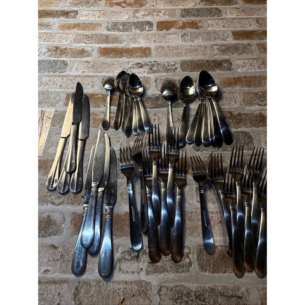 Pfaltzgraff 18/0 Stainless Steel Flatware Set Silverware Knives Forks Spoons 42p